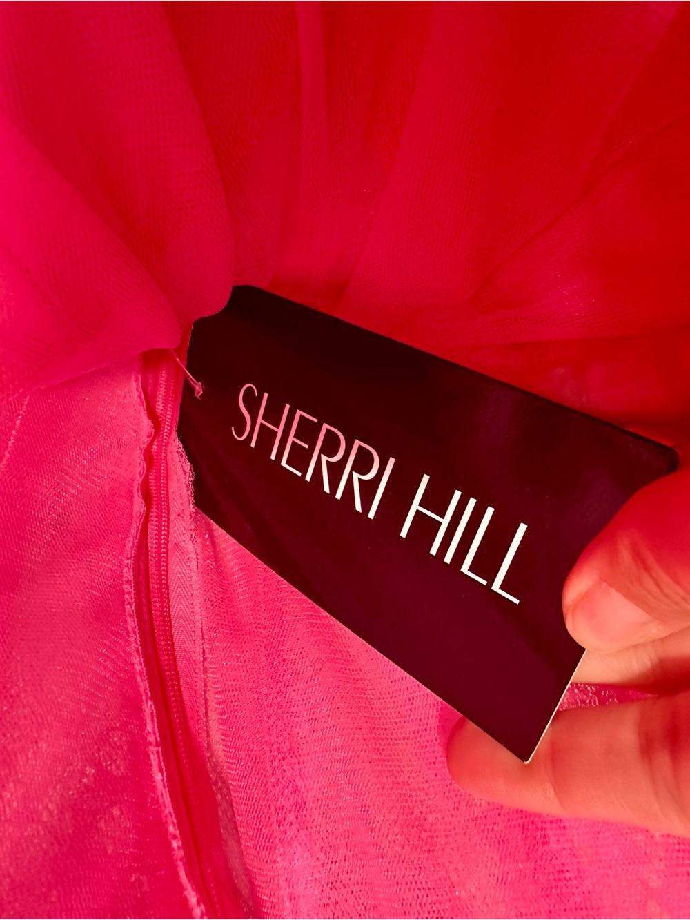 Sherri Hill Vibrant Pink Tulle Gown - Picture 2 of 4